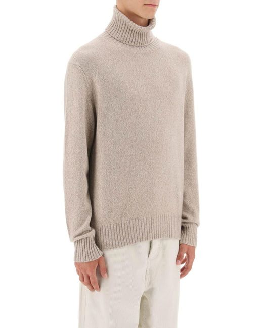 AMI Natural Melange Effect Cashmere Turtleneck Sweater for men