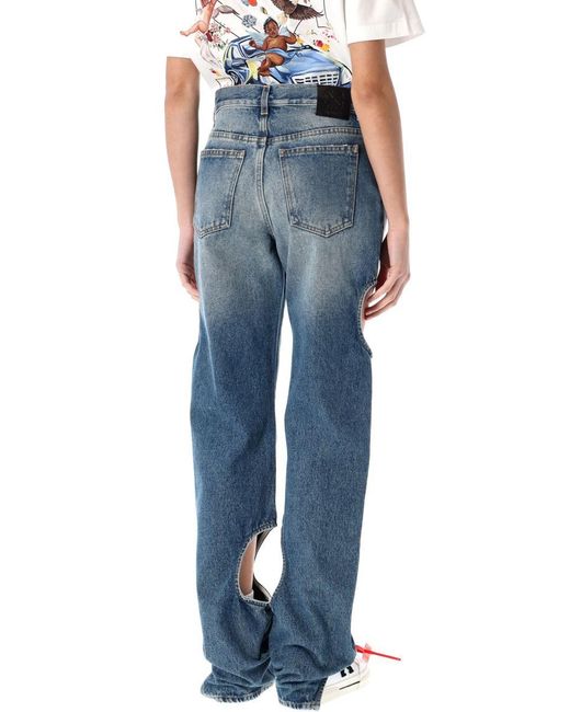 Off-White c/o Virgil Abloh Blue Meteor Cut-Out Straight-Leg Jeans (Size 26)