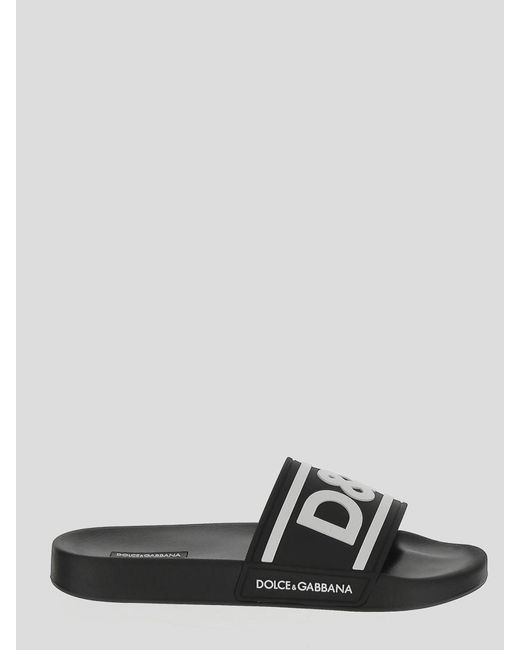 Dolce & Gabbana Black Technical Logo Embossed Slides for men
