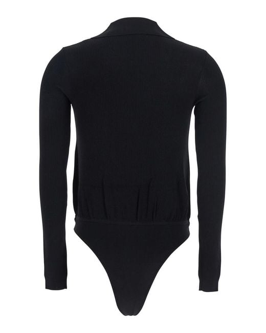 Elisabetta Franchi Blue Wraparound Bodysuit With Chain Embellishment On The Front