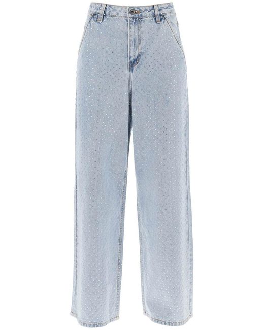 Self-Portrait Blue Self Portrait Rhinestone-studded Wide Leg Jeans