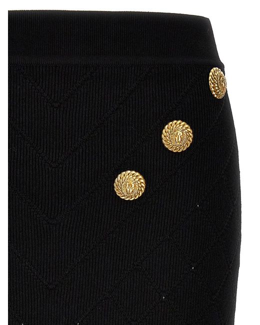 Balmain Black Logo Button Knitted Skirt Skirts