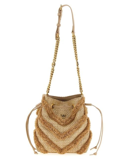 Pinko Natural Raffia Mini Bucket Bag