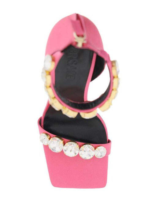 Versace Pink Satin Sandals With Crystals