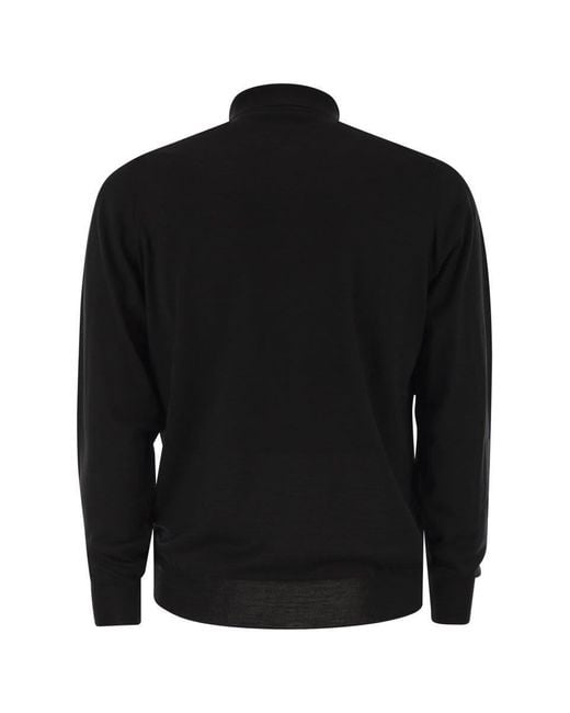 Fedeli Black Virgin Wool Polo Shirt for men