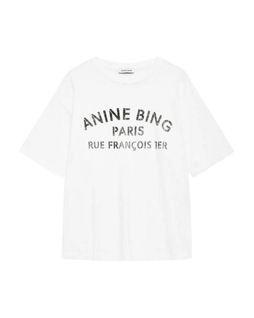 Anine Bing White "Cohen Tee Paris Stencil" T-Shirt