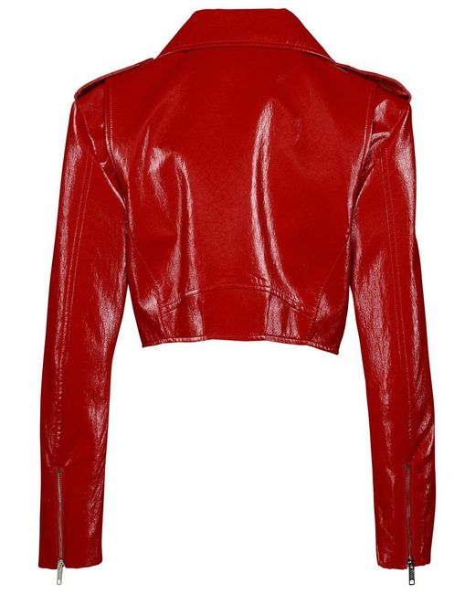 Moschino Jeans Red Cotton Blend Biker Jacket