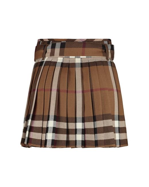 Burberry Brown Check Pattern Wool Skirt