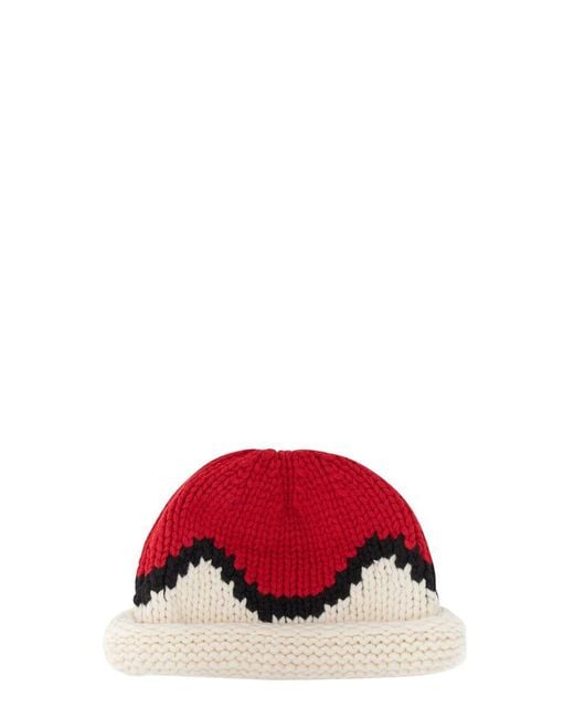 KENZO Red Jacquard Knit Beanie Hat