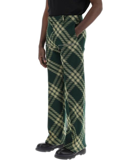 Burberry Green Straight Cut Checkered Pants