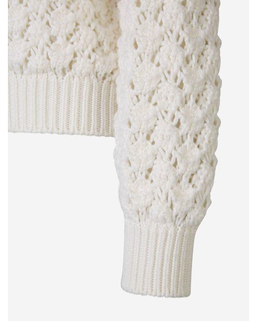 Loro Piana White Cotton Crochet Sweater