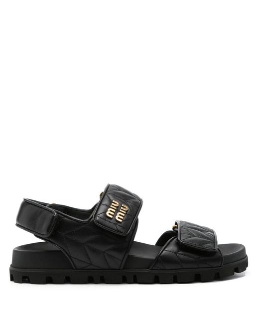 Miu Miu Black Logo-Plaque Matelassé Sandals