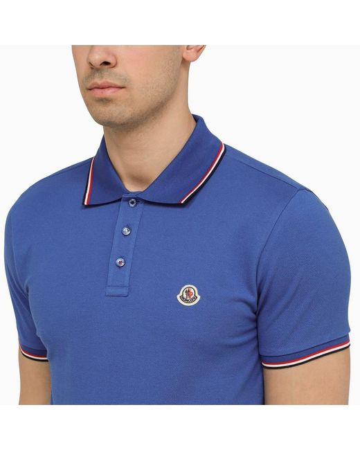 Moncler Blue Polo Shirt With Logo for men
