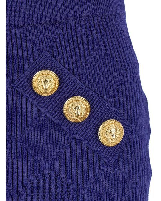 Balmain Blue Mini Skirt With Jewel Buttons