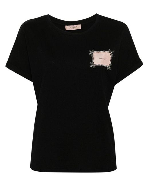 Twin Set Black T-Shirt With Logo Patch