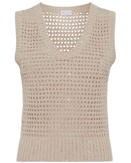 Brunello Cucinelli Natural Perforated Tank Top