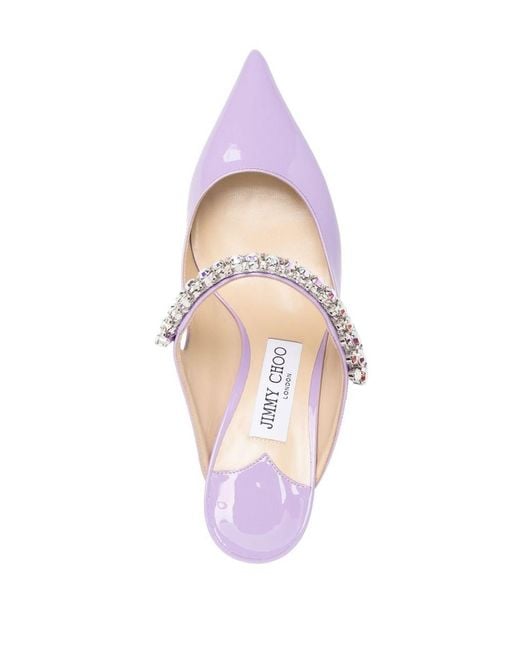 Jimmy Choo Pink Bing 65 Crystal Strap Patent Leather Mules