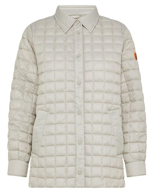 Save The Duck Gray Ula Short Quilted Down Jacket With Pockets