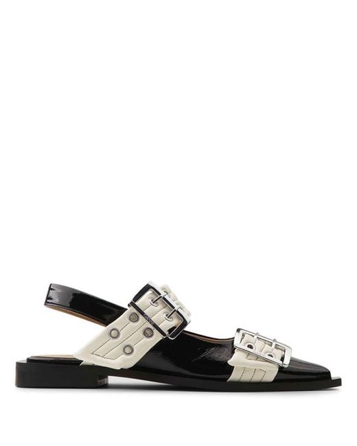 Ganni Black And Slingback Ballerina Flats With Buckles