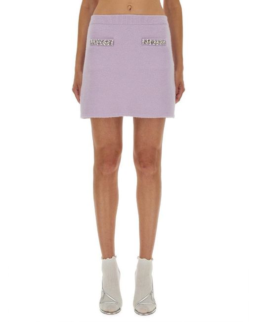 Self-Portrait Purple Knit Skirt With Crystals