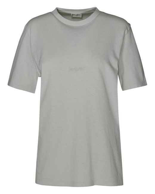 Saint Laurent Gray Boyfriend T-shirt In Ivory Cotton