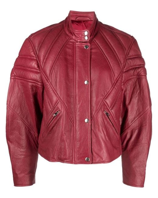 Isabel Marant Red Padded Paneled Leather Biker Jacket