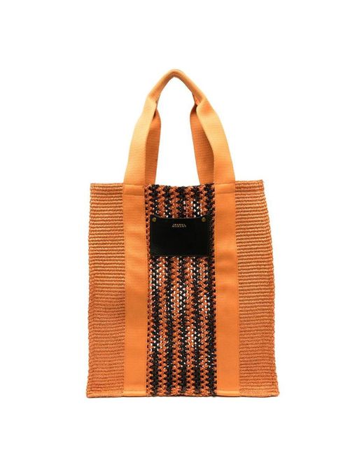 Isabel Marant Orange Striped Woven Tote Bag