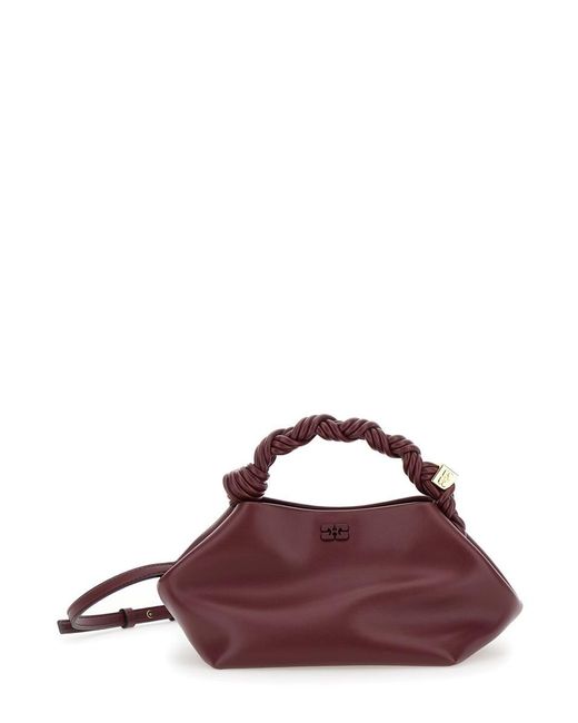 Ganni Brown Bou' Handbag With Butterfly Logo And Hand-Braided Strands