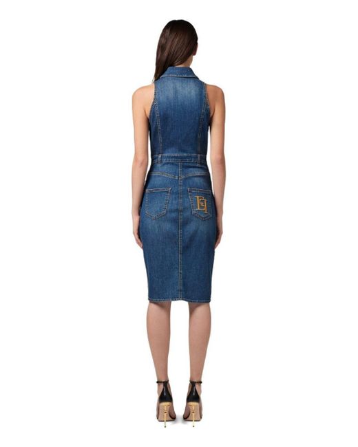 Elisabetta Franchi Blue Denim Midi Dress