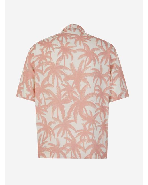 Palm Angels Pink Palm Trees Viscose Shirt for men