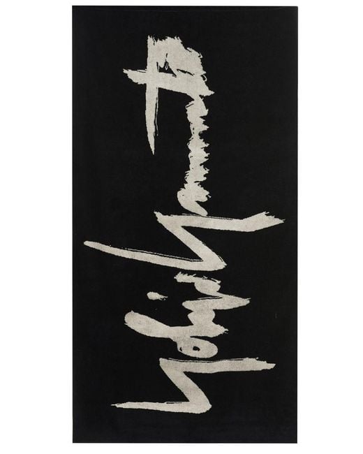 Yohji Yamamoto Black Jacquard Logo Beach Towel for men