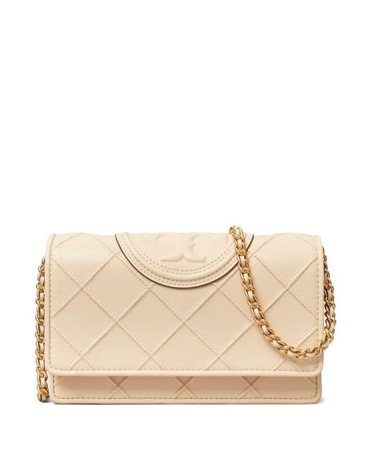 Tory Burch Natural Mini "Fleming" Shoulder Bag With Chain