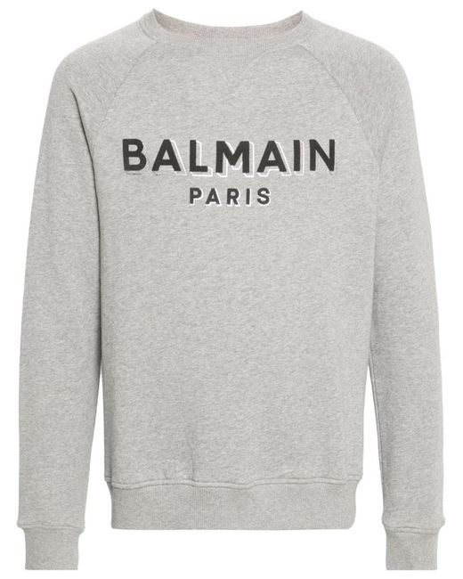 Balmain Gray Logo-flocked Mélange Sweatshirt for men