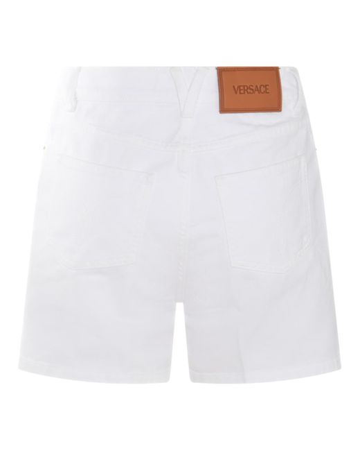 Versace White Cotton Denim Shorts