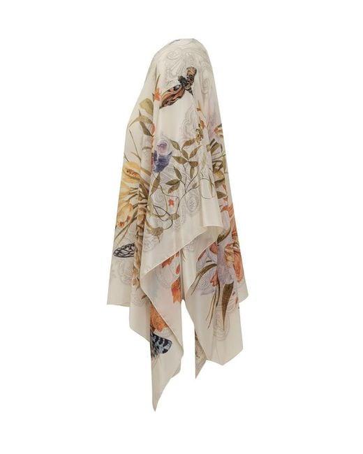 Etro White Floral Pattern Poncho