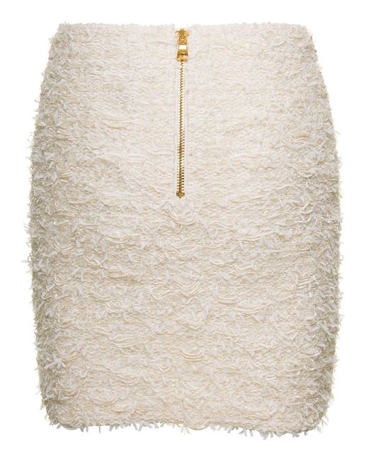 Balmain Natural Tweed High-Waisted Miniskirt With Pockets