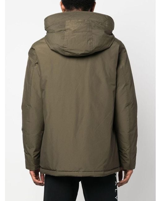 Woolrich Green Feather Down Padded Parka With Concealed Hood for men