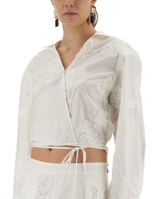 ROTATE BIRGER CHRISTENSEN White Wrap-Around Shirt Top