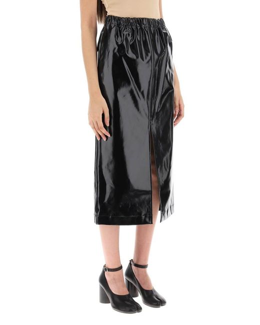 Maison Margiela Black Four-stitch Patent Leather Midi Skirt