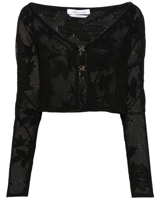 Blumarine Black Embroidered Cropped Cardigan