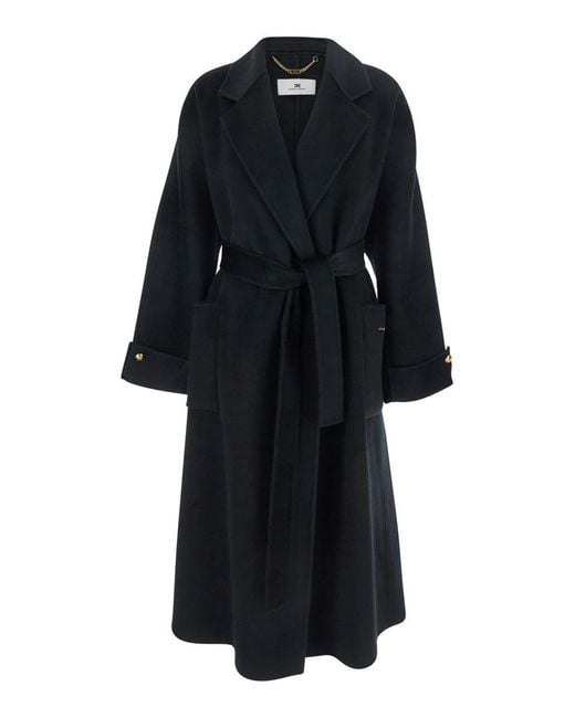 Elisabetta Franchi Black Coat With Notched Revers And Front Belt Closure