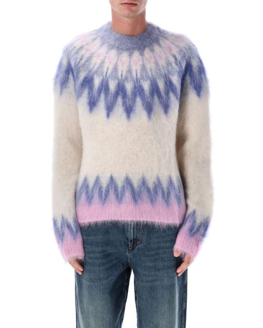 Isabel Marant Blue Nicolas Mohair Blend Sweater With Fair Isle Pattern for men