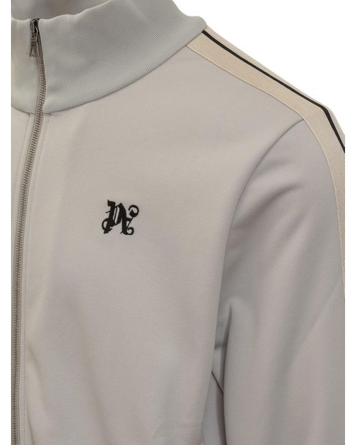 Palm Angels Gray Zipper Sweatshirt With Monogram Pa for men