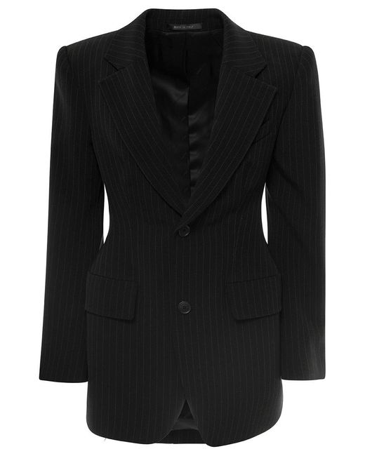 Balenciaga 'hourglass' Black Pinstripe Single-breasted Jacket In Stretch Wool Woman