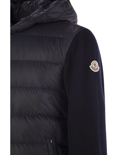Moncler Black Padded Wool Sweatshirt With Hood And Zip for men
