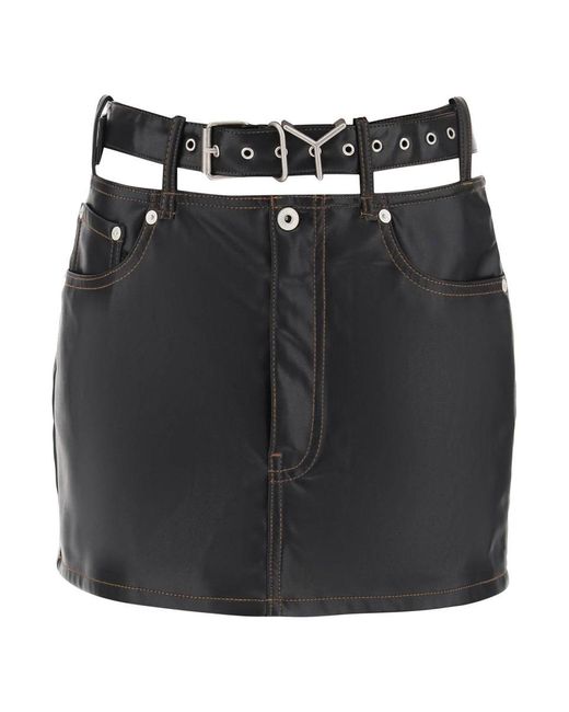 Y. Project Black Y Belt Faux Leather Mini Skirt