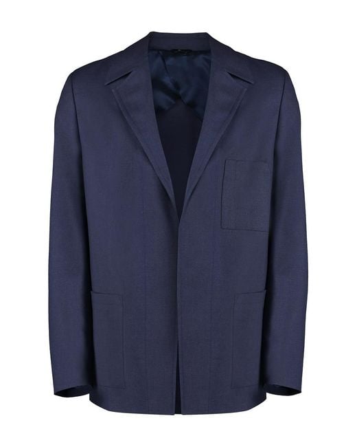 Fendi Blue Single-Breasted Virgin Wool Jacket for men