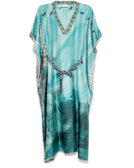 Pierre Louis Mascia Blue Printed Silk Kaftan
