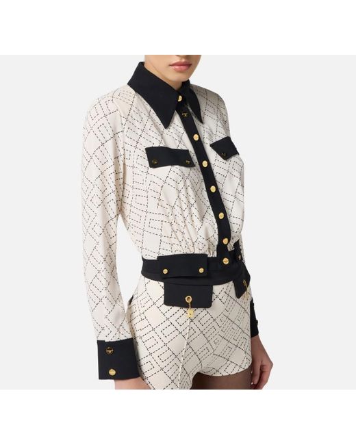 Elisabetta Franchi White Geometric-Pattern Shirt