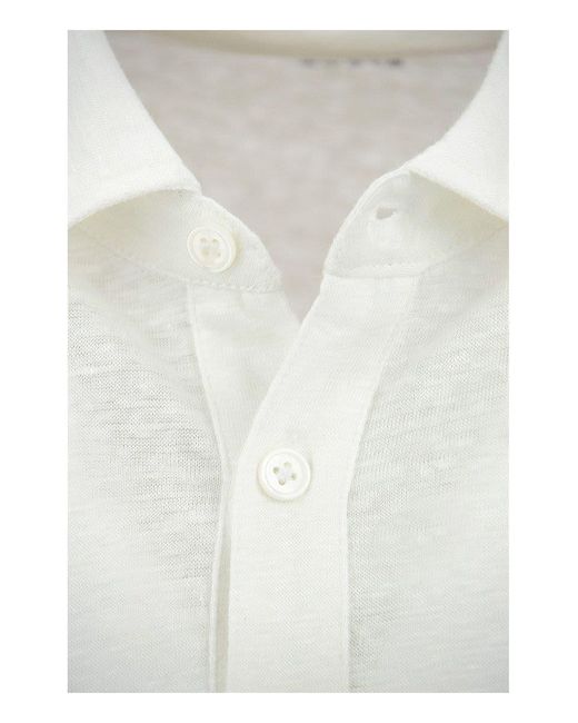 Majestic Filatures White Linen Polo Shirt With Short Sleeves for men
